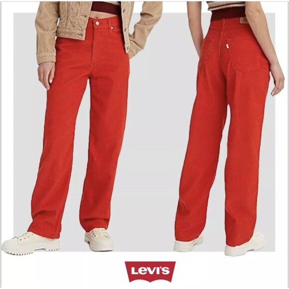 ✨ Levi’s 94 Baggy Jeans Women’s 35x30 Corduroy Red Loose Mid Rise Straight Leg - Picture 1 of 10